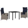 vidaXL Conjunto de Jantar para Jardim 3 unid. Cinza e Preto Vime