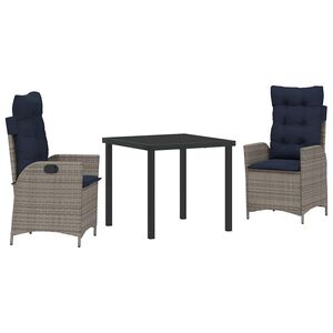 vidaXL Conjunto de Jantar para Jardim 3 unid. Cinza e Preto Vime