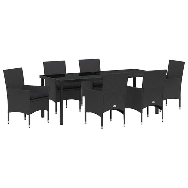 vidaXL Conjunto de Jantar para Jardim com almofada 7 pcs Preto vime PE