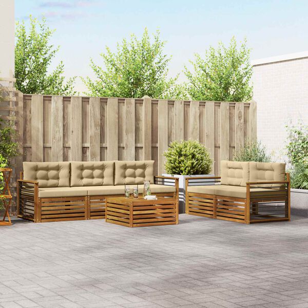 vidaXL Conjunto de Sof&aacute;s para Exterior 6 pcs Natural e Bege