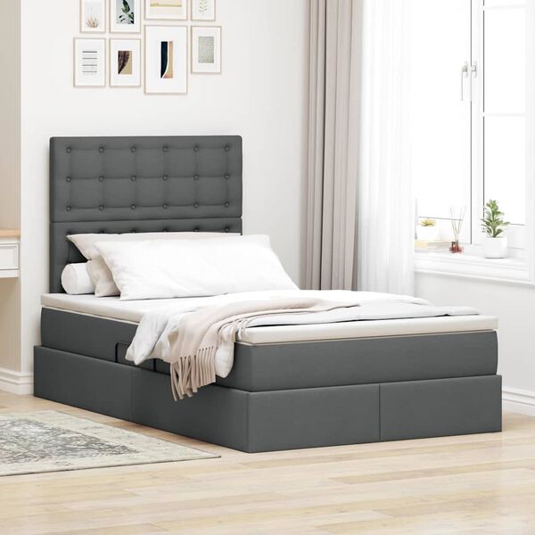 vidaXL Cama com arruma&ccedil;&atilde;o e colch&atilde;o Cinza Escuro 120 x 200 cm