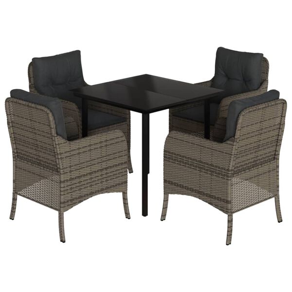 vidaXL 5 pcs conjunto de jantar p/ jardim c/ almofad&otilde;es vime PE cinza