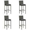 vidaXL Bancos de bar p/ jardim com almofad&otilde;es 4 pcs vime PE cinzento