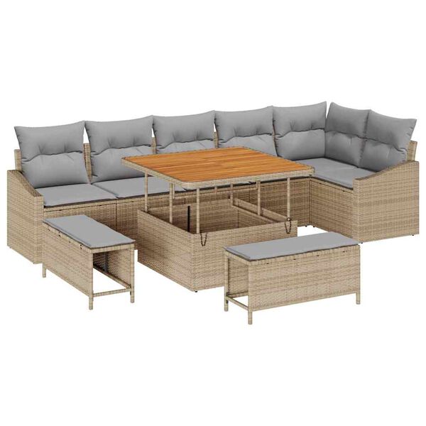 vidaXL Conjunto de Sof&aacute; de Jardim 9 pcs Bege Rattan Sint&eacute;tico