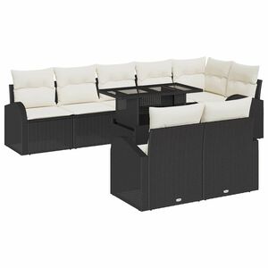 vidaXL Conjunto de Sof&aacute; de Jardim 9 pcs Preto e Creme vime PE