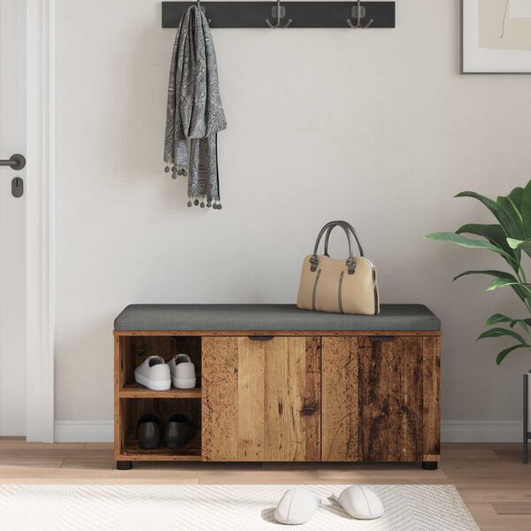 vidaXL Banco de Hall com almofada Madeira antiga 100 x 38 x 46 cm