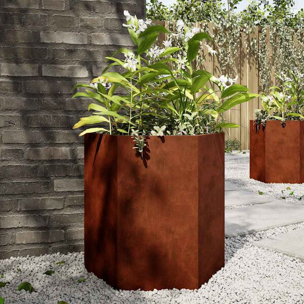 vidaXL Vasos floreiras jardim hexagonal 46x40x45cm resist&ecirc;ncia ao a&ccedil;o