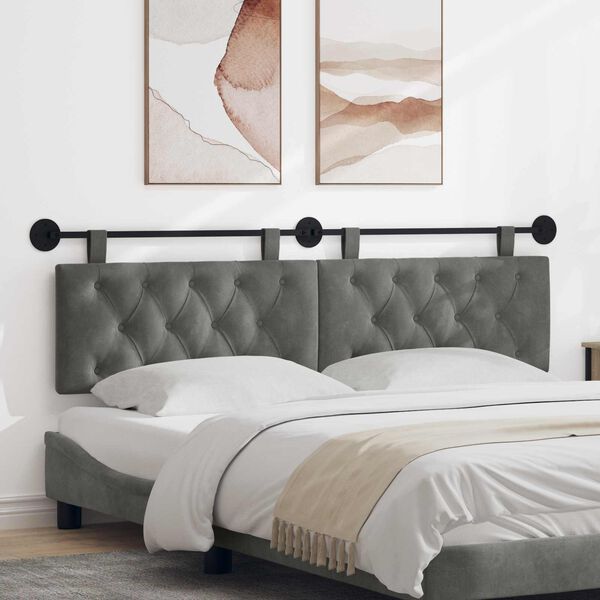 vidaXL Cabeceira Suspensa Cinza Escuro 190 x 55 x 7 cm Veludo