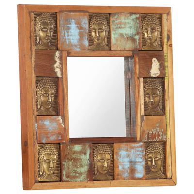 vidaXL Espelho com budas 50x50 cm madeira recuperada maciça