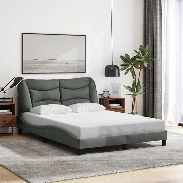 vidaXL Estrutura de cama sem colch&atilde;o Hvar 120x200 cm tecido cinzento-escuro