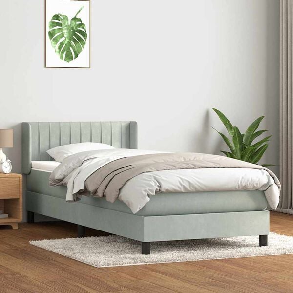 vidaXL Cama com molas/colch&atilde;o cinzento-claro 80x220 cm veludo