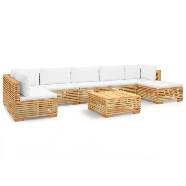 vidaXL 8 pcs conjunto lounge jardim c/ almofad&otilde;es madeira teca maci&ccedil;a