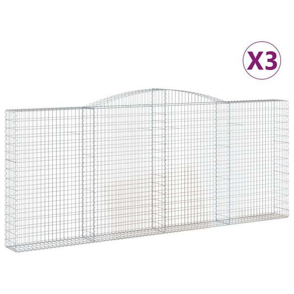 vidaXL Cestos gabião arqueados 3pcs 400x30x160/180cm ferro galvanizado