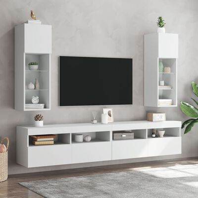 vidaXL Móveis de TV com luzes LED 2 pcs 30,5x30x90 cm branco