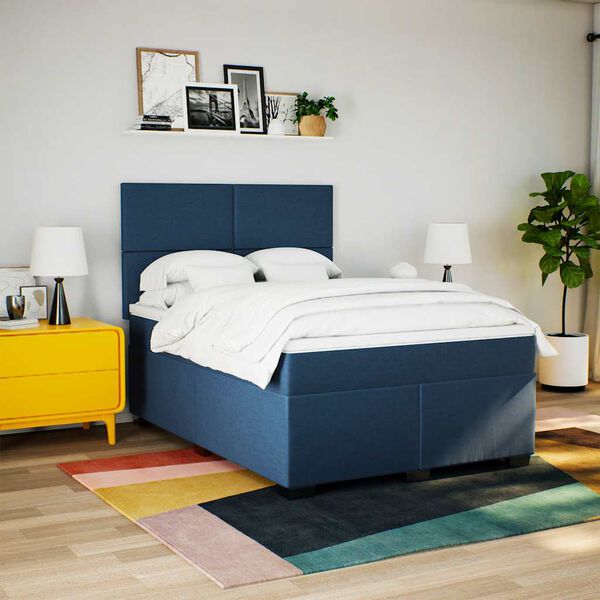 vidaXL Cama com molas/colch&atilde;o 140x190 cm tecido azul