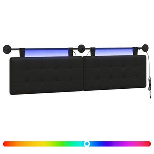 vidaXL Cabeceira suspensa Com luz LED Preto Couro Sint&eacute;tico