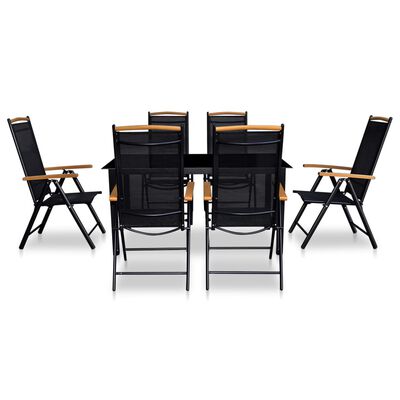 vidaXL 7 pcs conjunto jantar exterior c/ cadeiras dobráveis al. preto