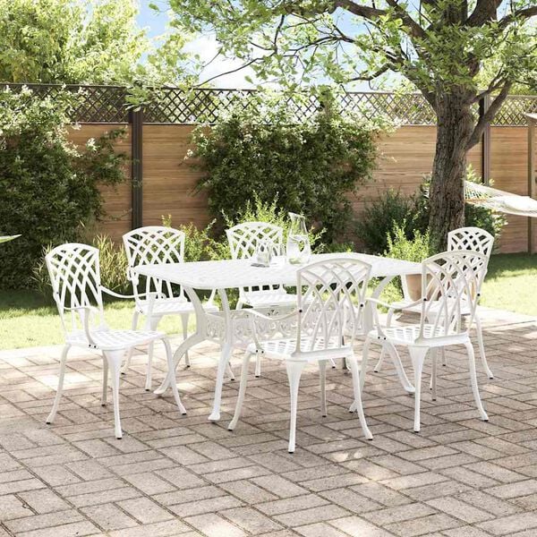 vidaXL Conjunto de Jantar para Jardim 7 pcs Branco Alum&iacute;nio