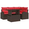 vidaXL Conjunto de Sof&aacute; de Jardim 5 pcs Marrom e Vermelho vime PE