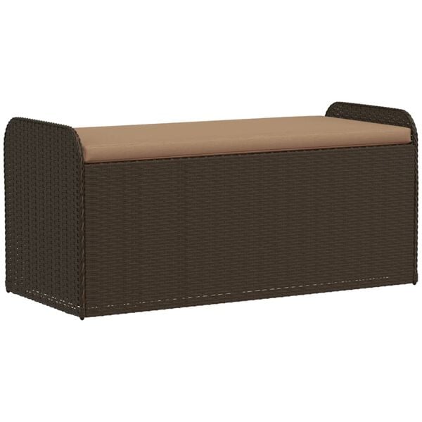 vidaXL Banco de arrumação com almofadão 115x51x52 cm vime PE castanho