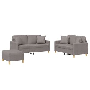 vidaXL 3 pcs conjunto de sof&aacute;s com almofadas tecido cinza-acastanhado