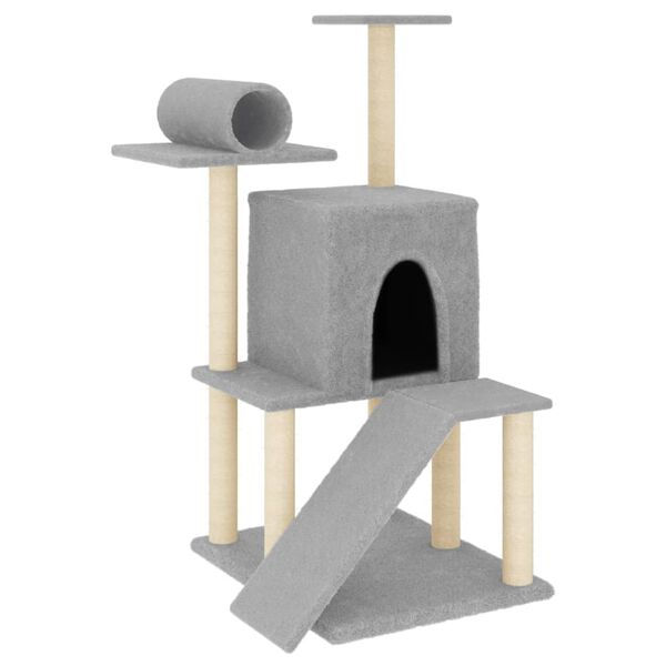 vidaXL &Aacute;rvore gatos c/ postes arranhadores sisal 110,5 cm cinza-claro