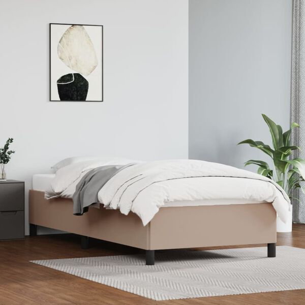 vidaXL Estrutura de cama 100x200 cm couro artificial cappuccino