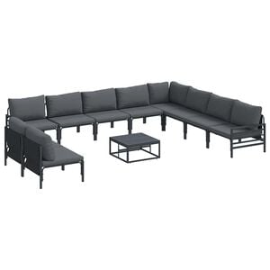 vidaXL Conjunto de Sof&aacute; de Jardim com almofada 11 pcs Preto A&ccedil;o