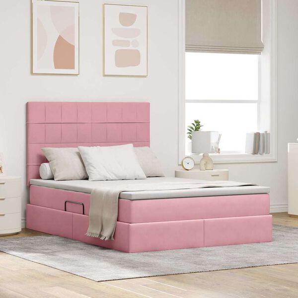 vidaXL Cama com arruma&ccedil;&atilde;o e LED com colch&atilde;o Rosa 140 x 190 cm Veludo