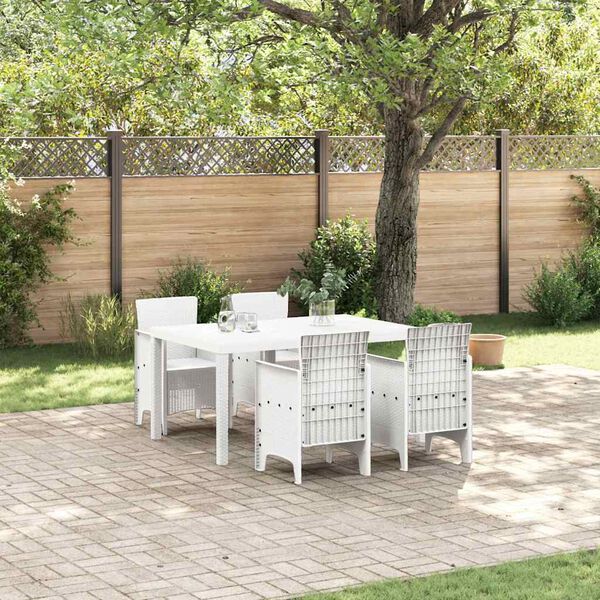 vidaXL Conjunto de Jantar para Jardim 5 pcs Branco Rattan Polt