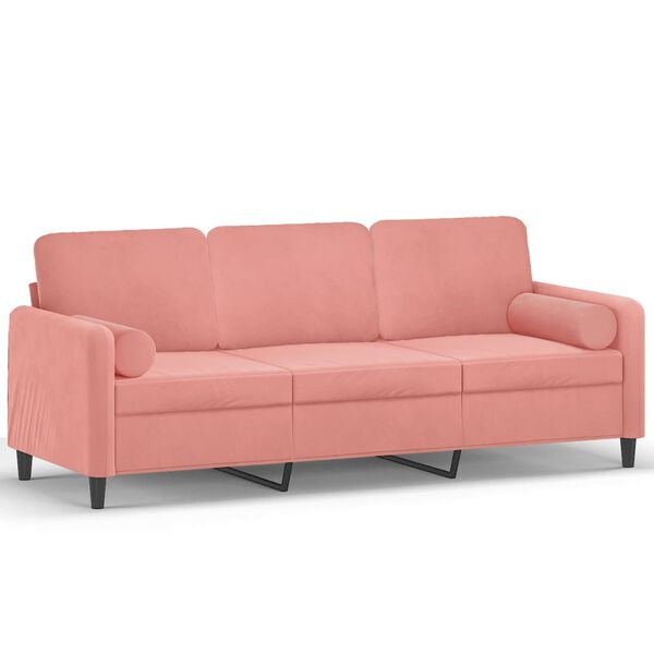 vidaXL Sof&aacute; 3 lugares c/ almofadas/almofad&otilde;es 180 cm veludo rosa