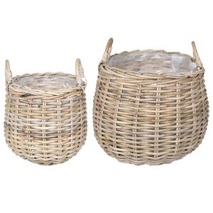 vidaXL Cesta de Plantas GENDT 2 unid. Cinza Natural Rattan Kubu