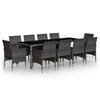 vidaXL 11 pcs conjunto de jantar para jardim vime PE cinzento