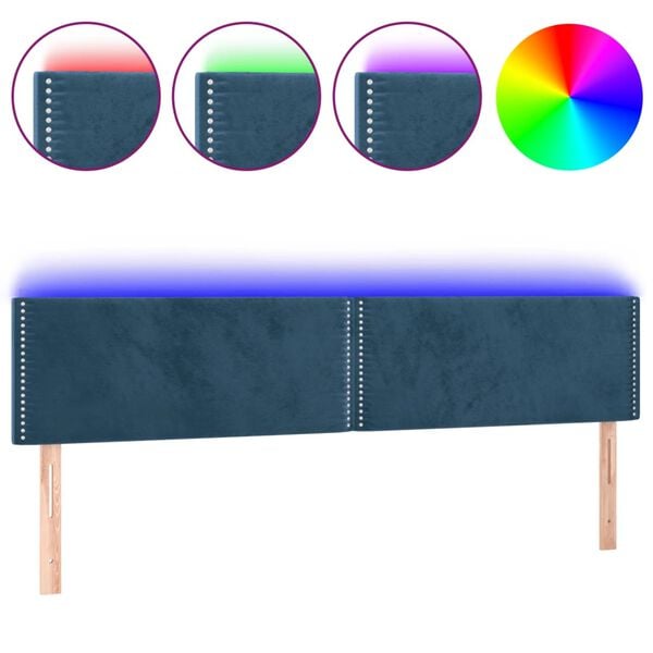 vidaXL Cabeceira de cama c/ luzes LED veludo 200x5x78/88cm azul-escuro