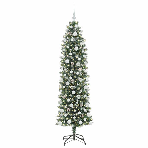 vidaXL &Aacute;rvore Slim de Natal Artificial Verde e Branco 180 cm