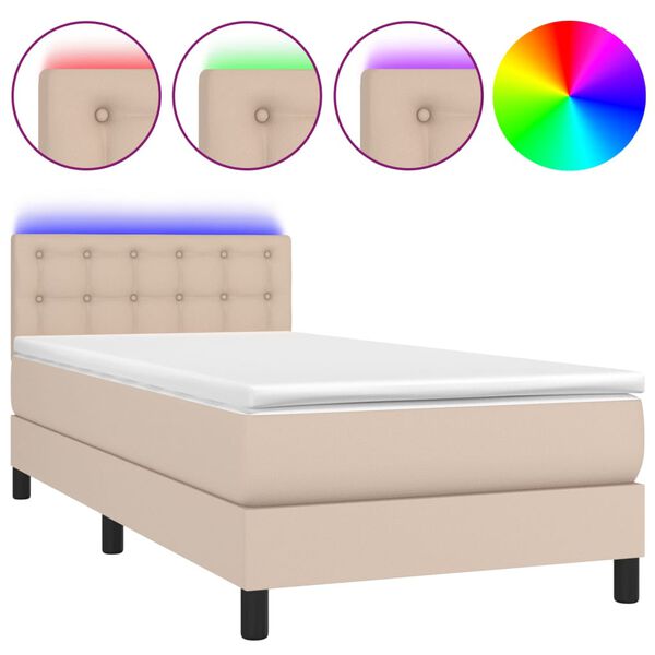 vidaXL Cama box spring c/ colch&atilde;o/LED 90x200cm couro artif. cappuccino