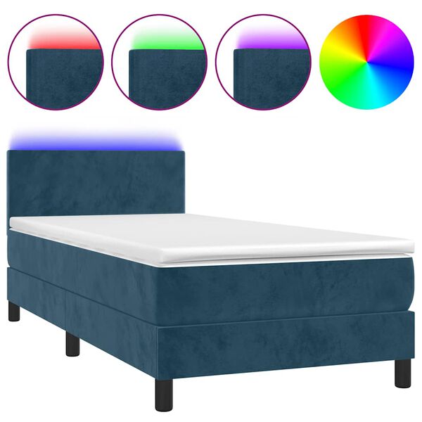 vidaXL Cama box spring c/ colch&atilde;o/LED 100x200 cm veludo azul-escuro