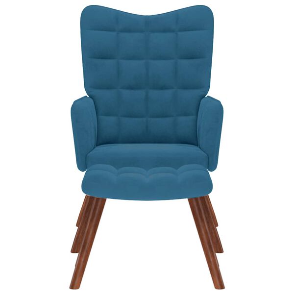 vidaXL Cadeira de descanso com banco veludo azul