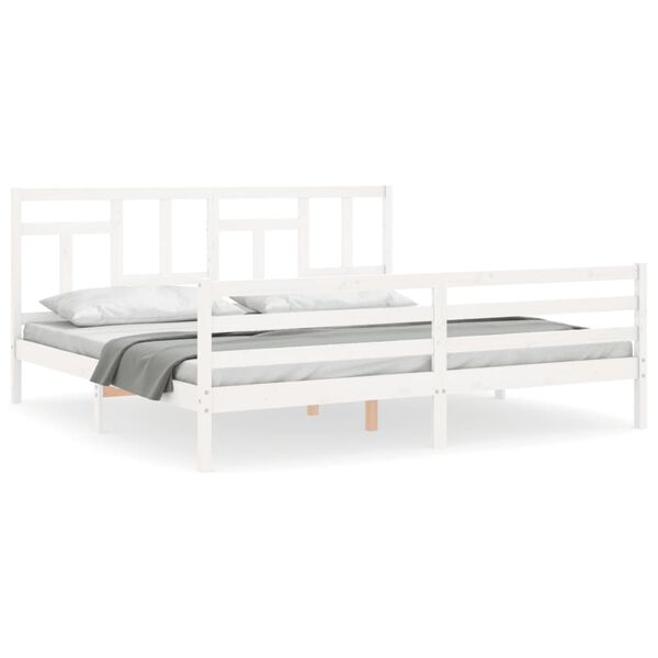 vidaXL Estrutura de cama com cabeceira 200x200cm madeira maci&ccedil;a branco