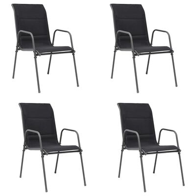 vidaXL Cadeiras de jardim empilháveis 4 pcs aço e textilene preto