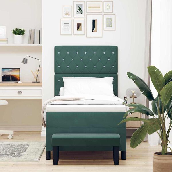 vidaXL Cama Box com colch&atilde;o Verde-escuro 90 x 200 cm Veludo
