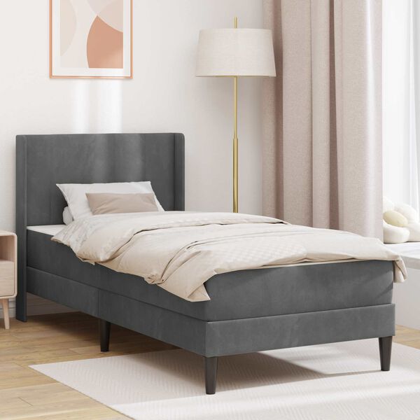 vidaXL Estrutura da Cama com colch&atilde;o Cinza Escuro 90 x 190 cm Veludo