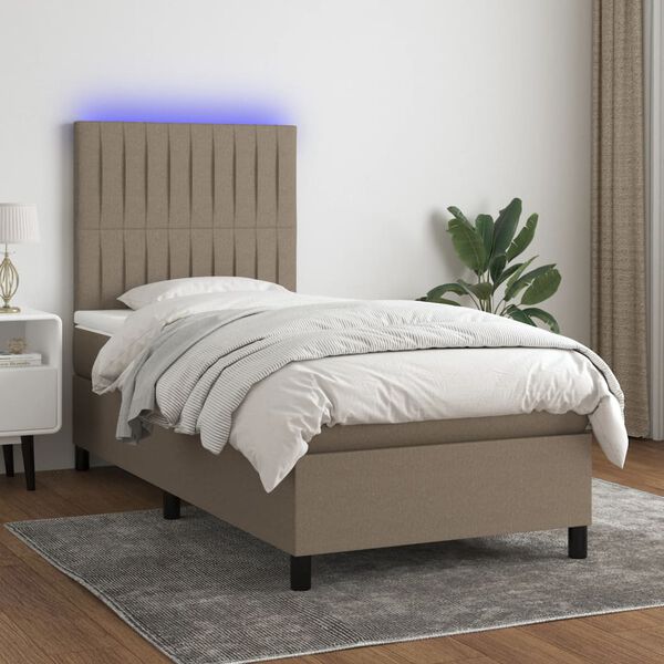 vidaXL Cama box spring + colch&atilde;o/LED 90x190cm tecido cinza-acastanhado
