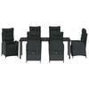 vidaXL Conjunto de Jantar para Jardim com almofada 7 pcs Preto vime PE