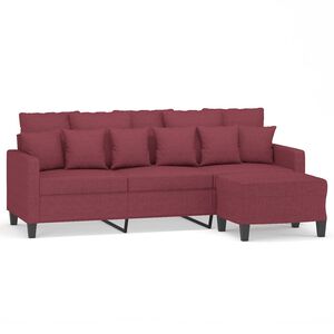 vidaXL Sof&aacute; de 3 lugares com apoio de p&eacute;s 180 cm tecido vermelho tinto