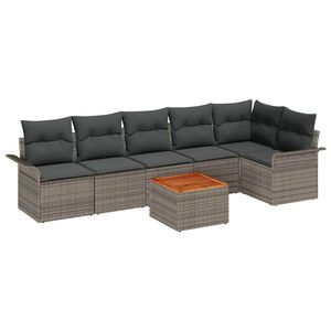 vidaXL Conjunto de Sof&aacute; de Jardim 7 pcs Cinzeto vime PE