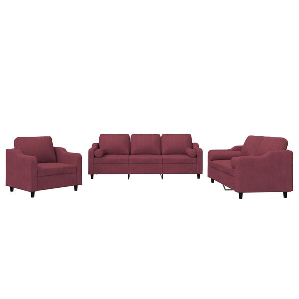 vidaXL 3 pcs conjunto de sof&aacute;s com almofadas tecido vermelho-tinto