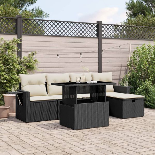 vidaXL 6 pcs conjunto sofás de jardim c/ almofadões vime PE preto