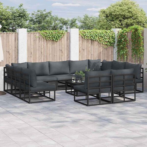 vidaXL Conjunto de Sof&aacute; de Jardim com almofada 12 pcs Preto Alum&iacute;nio