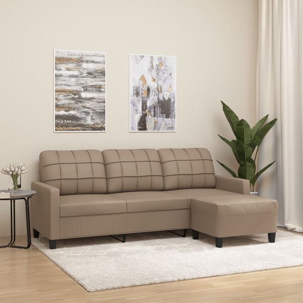 vidaXL Sofá 3 lugares c/ apoio pés 180 cm couro artificial cappuccino